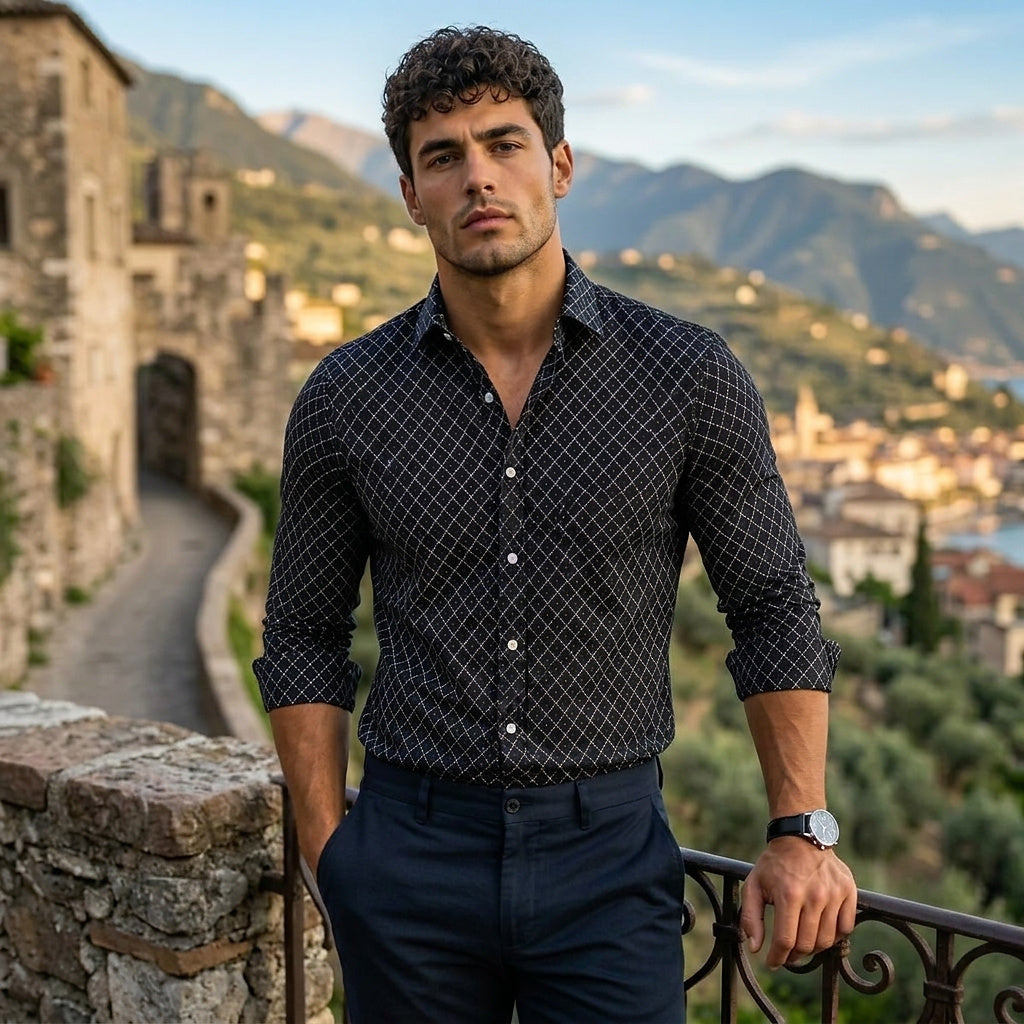 Herrenhemd mit geometrischem Muster und langen Ärmeln-Shirts for men-Alpenkind