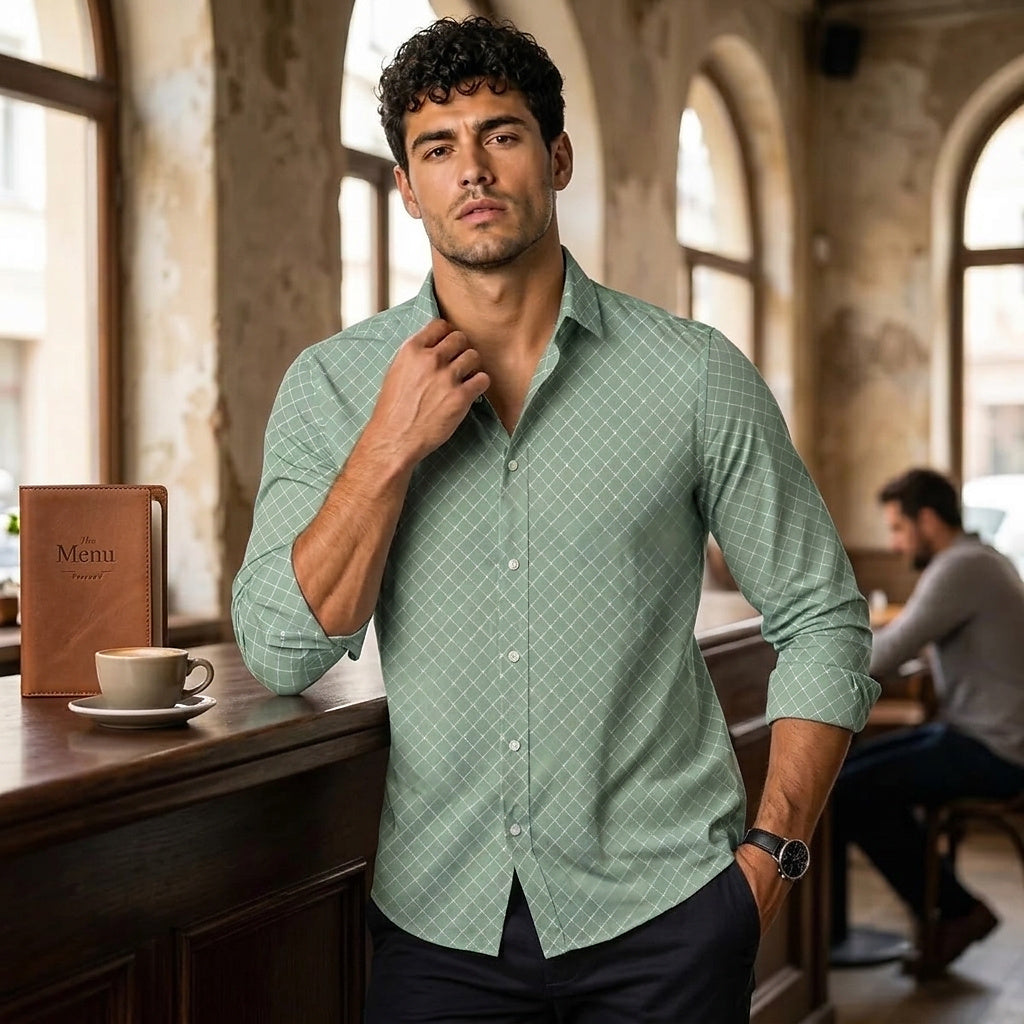 Herrenhemd mit geometrischem Muster und langen Ärmeln-Shirts for men-Alpenkind