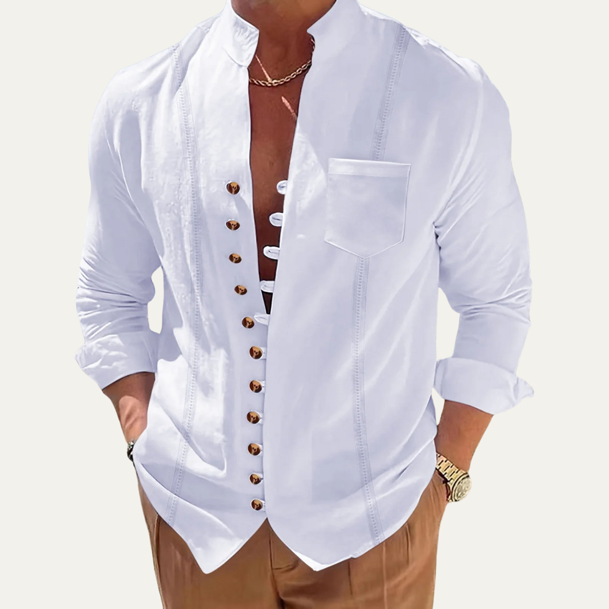 Herrenhemd mit Stehkragen und durchgehender Knopfleiste-Shirts for men-Alpenkind