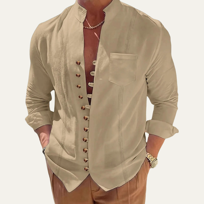 Herrenhemd mit Stehkragen und durchgehender Knopfleiste-Shirts for men-Alpenkind