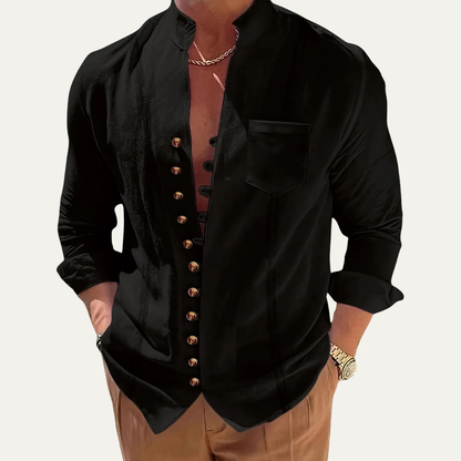 Herrenhemd mit Stehkragen und durchgehender Knopfleiste-Shirts for men-Alpenkind