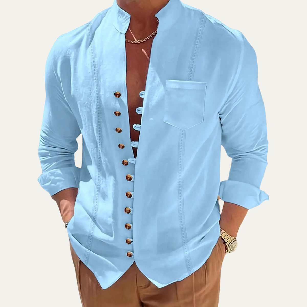 Herrenhemd mit Stehkragen und durchgehender Knopfleiste-Shirts for men-Alpenkind