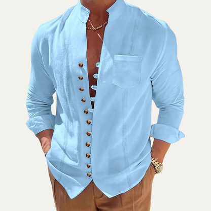 Herrenhemd mit Stehkragen und durchgehender Knopfleiste-Shirts for men-Alpenkind