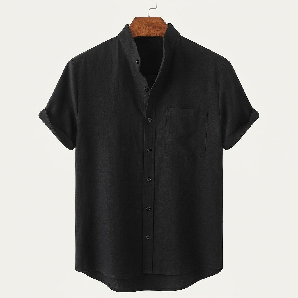 Herrenhemd mit Stehkragen und kurzen Ärmeln-Shirts for men-Alpenkind