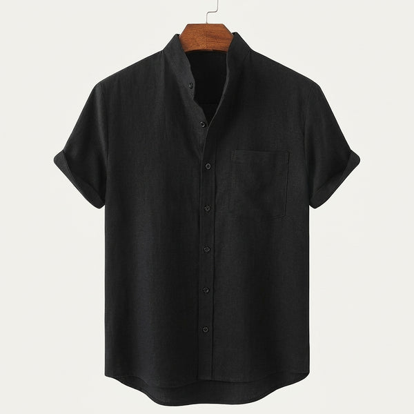 Herrenhemd mit Stehkragen und kurzen Ärmeln-Shirts for men-Alpenkind