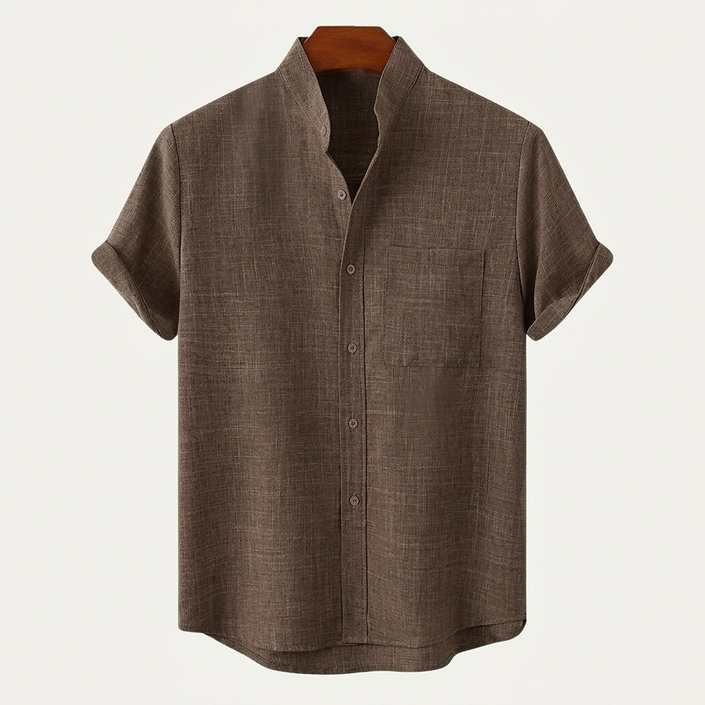 Herrenhemd mit Stehkragen und kurzen Ärmeln-Shirts for men-Alpenkind