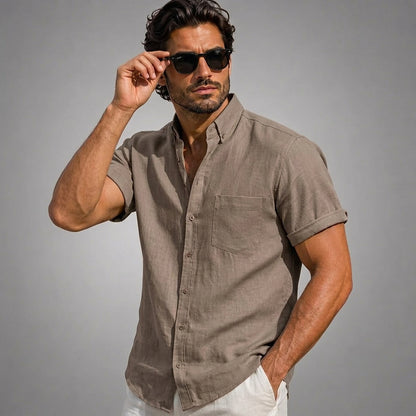 Herrenhemd mit Stehkragen und kurzen Ärmeln-Shirts for men-Alpenkind