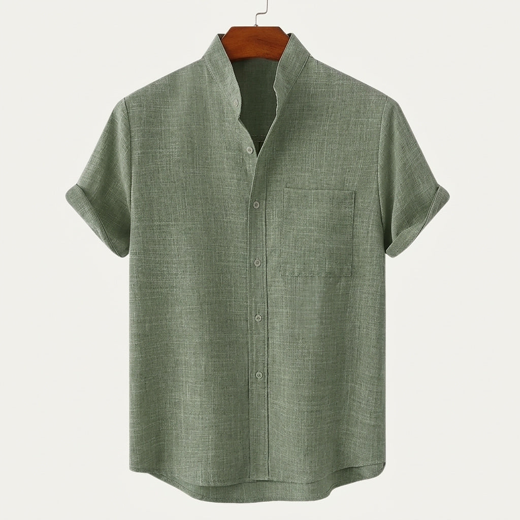 Herrenhemd mit Stehkragen und kurzen Ärmeln-Shirts for men-Alpenkind