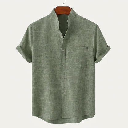 Herrenhemd mit Stehkragen und kurzen Ärmeln-Shirts for men-Alpenkind