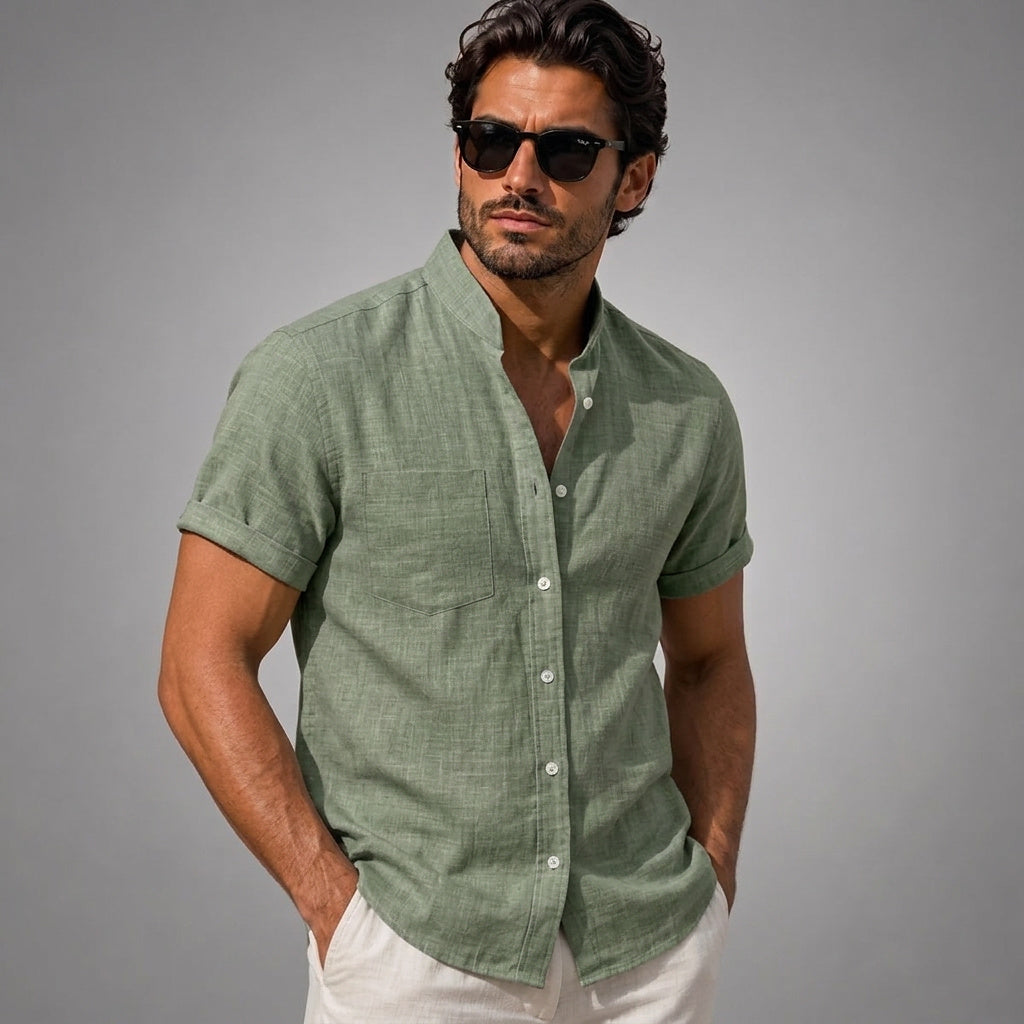 Herrenhemd mit Stehkragen und kurzen Ärmeln-Shirts for men-Alpenkind