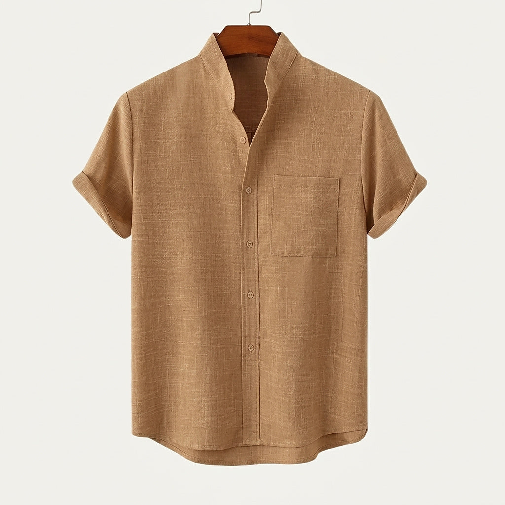 Herrenhemd mit Stehkragen und kurzen Ärmeln-Shirts for men-Alpenkind