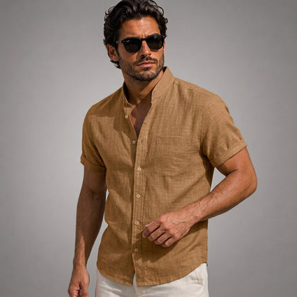 Herrenhemd mit Stehkragen und kurzen Ärmeln-Shirts for men-Alpenkind