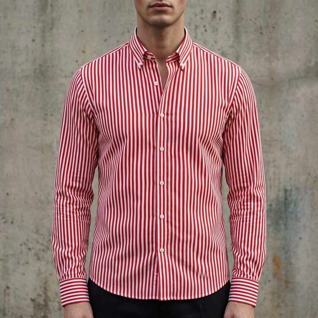 Herrenhemd mit Streifenmuster und Knopfleiste-Shirts for men-Alpenkind