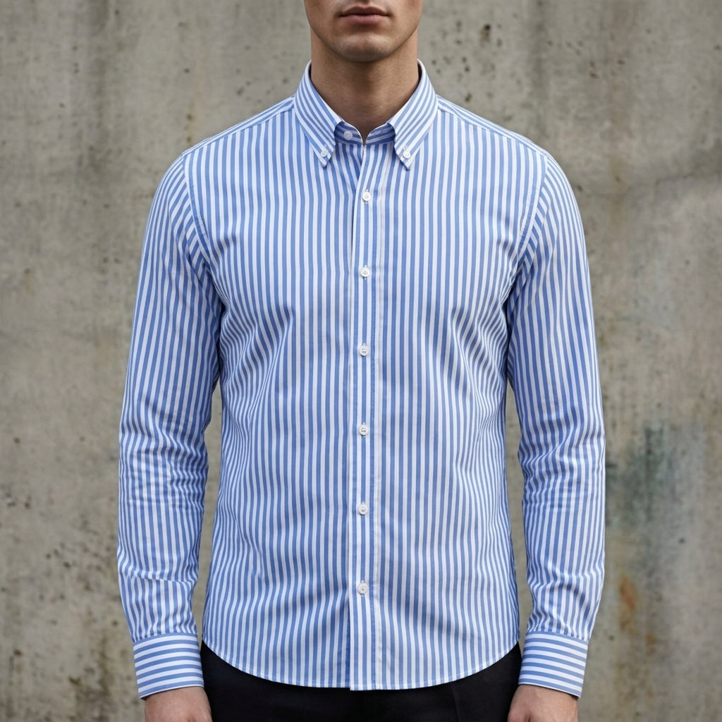 Herrenhemd mit Streifenmuster und Knopfleiste-Shirts for men-Alpenkind