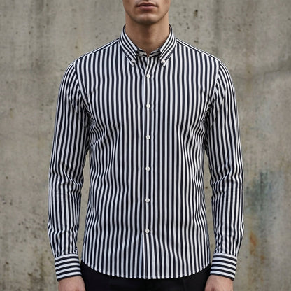 Herrenhemd mit Streifenmuster und Knopfleiste-Shirts for men-Alpenkind