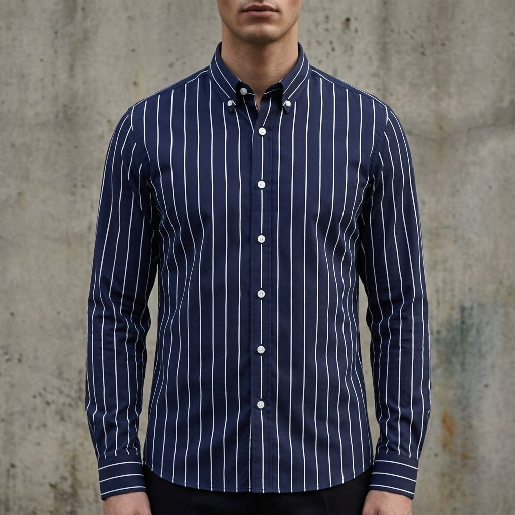 Herrenhemd mit Streifenmuster und Knopfleiste-Shirts for men-Alpenkind