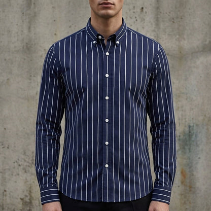 Herrenhemd mit Streifenmuster und Knopfleiste-Shirts for men-Alpenkind