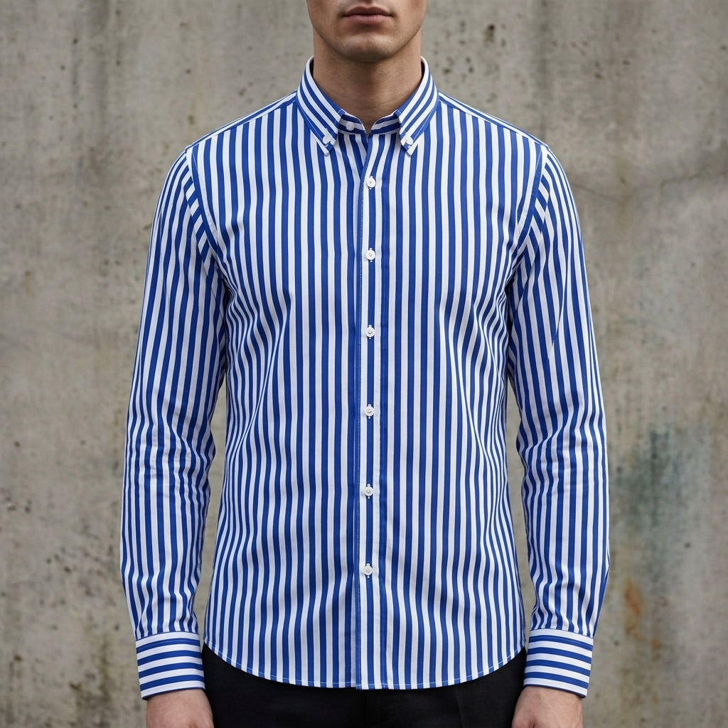Herrenhemd mit Streifenmuster und Knopfleiste-Shirts for men-Alpenkind