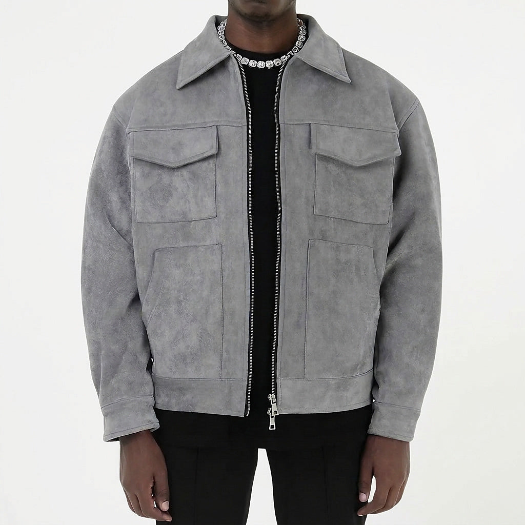 Herrenjacke mit Wildleder-Optik und Reißverschluss-Jackets for men-Alpenkind