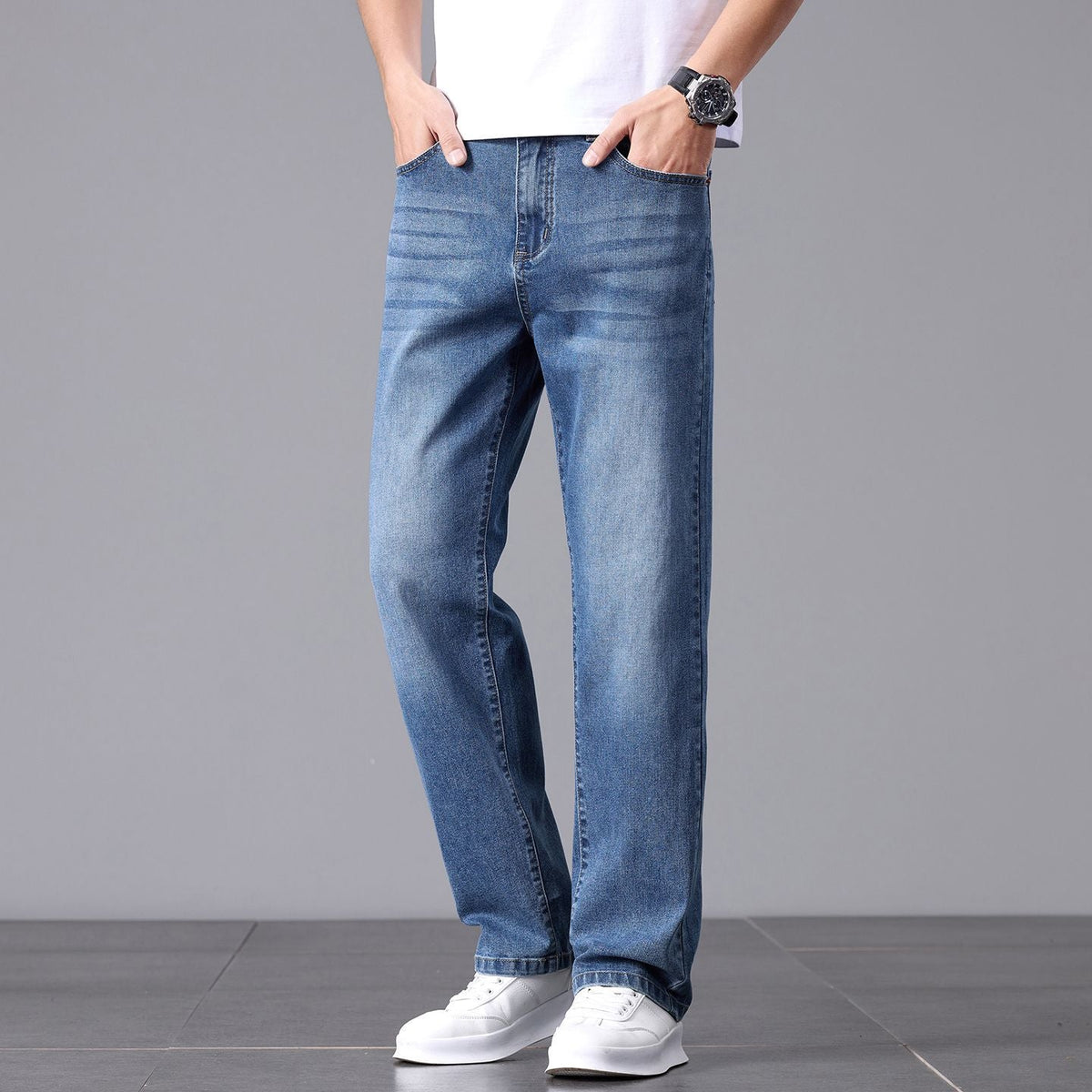 Herrenjeans mit geradem Bein und lockerer Passform-Pants for Men-Alpenkind