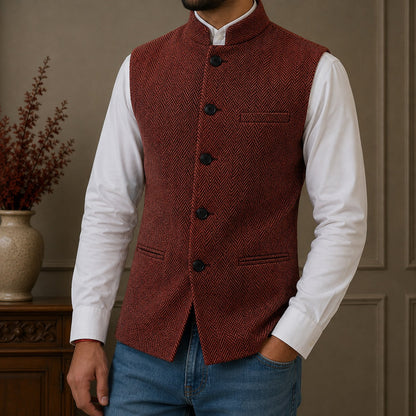 Herrenweste mit Fischgrätmuster und Stehkragen-Vests for men-Alpenkind