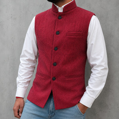 Herrenweste mit Fischgrätmuster und Stehkragen-Vests for men-Alpenkind