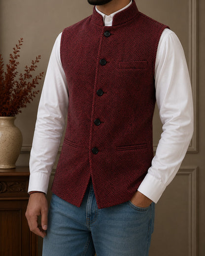 Herrenweste mit Fischgrätmuster und Stehkragen-Vests for men-Alpenkind