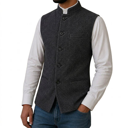 Herrenweste mit Fischgrätmuster und Stehkragen-Vests for men-Alpenkind