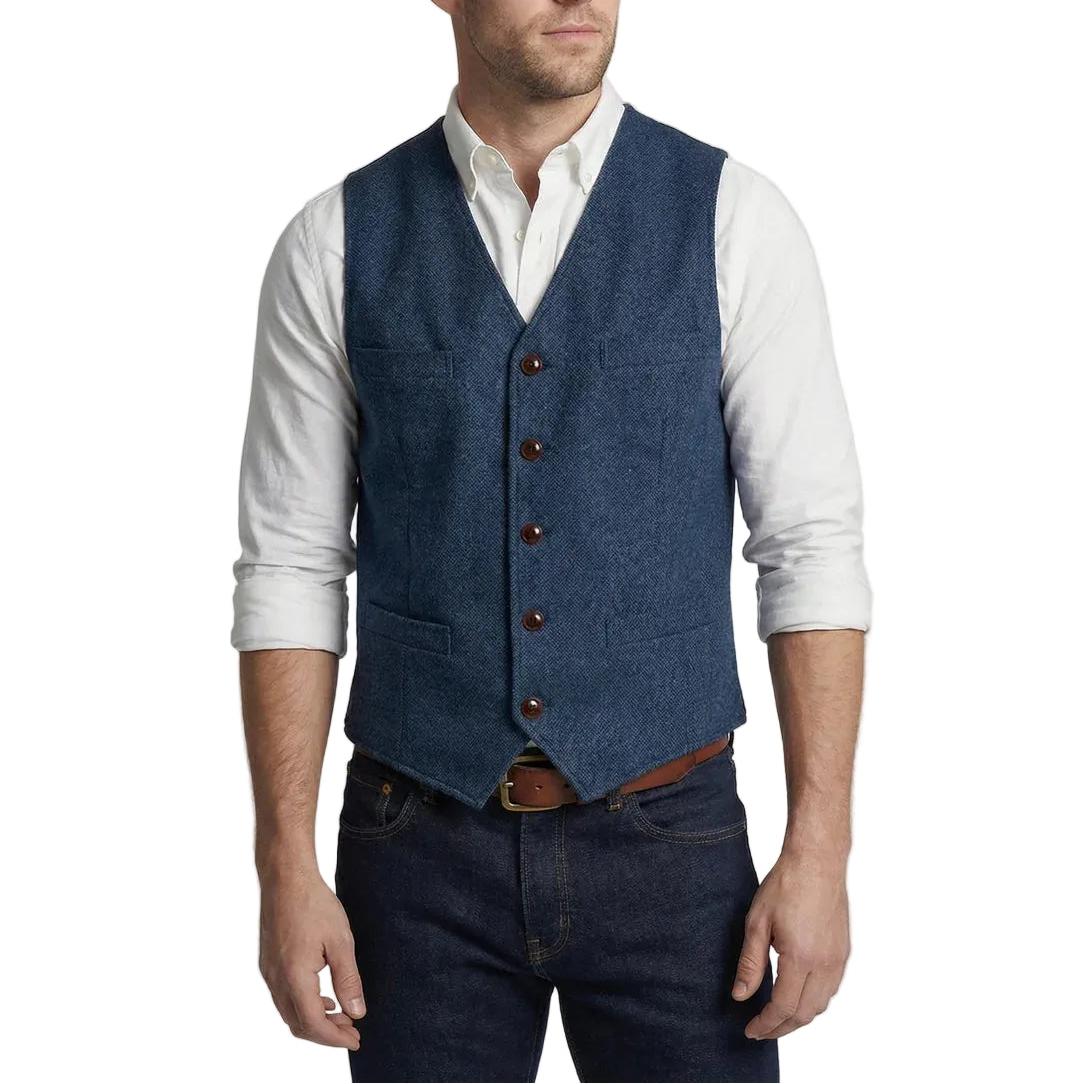 Herrenweste mit Knopfleiste, V-Ausschnitt und gerader Form-Alpenkind