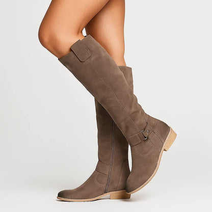 Kniehohe Damen-Wildlederstiefel mit seitlichem Reißverschluss und Blockabsatz-Footwear for women-Alpenkind