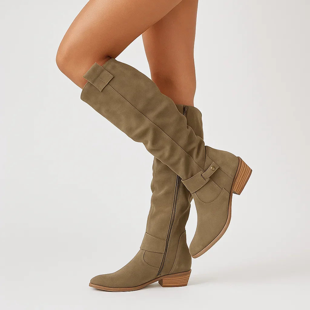 Kniehohe Damen-Wildlederstiefel mit seitlichem Reißverschluss und Blockabsatz-Footwear for women-Alpenkind