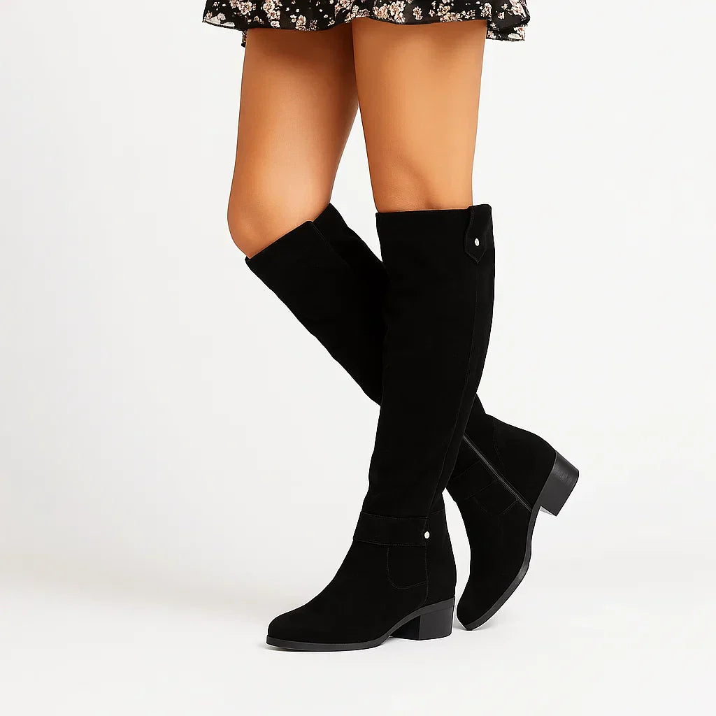 Kniehohe Damen-Wildlederstiefel mit seitlichem Reißverschluss und Blockabsatz-Footwear for women-Alpenkind