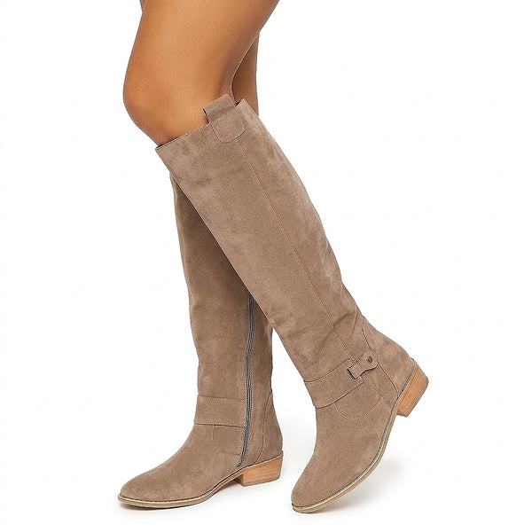 Kniehohe Damen-Wildlederstiefel mit seitlichem Reißverschluss und Blockabsatz-Footwear for women-Alpenkind