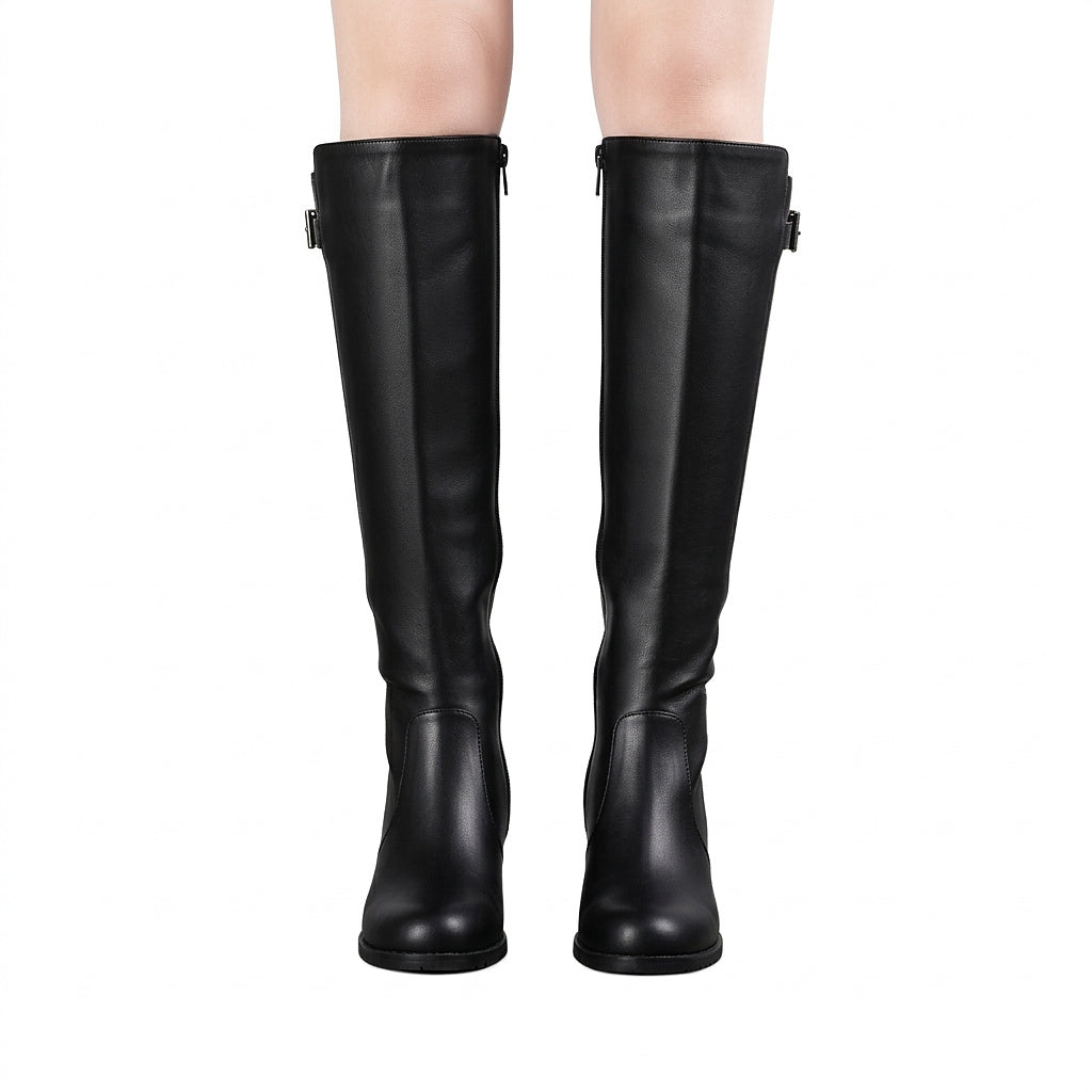 Kniehohe Damenstiefel mit Schnallendetail und Blockabsatz-Footwear for women-Alpenkind