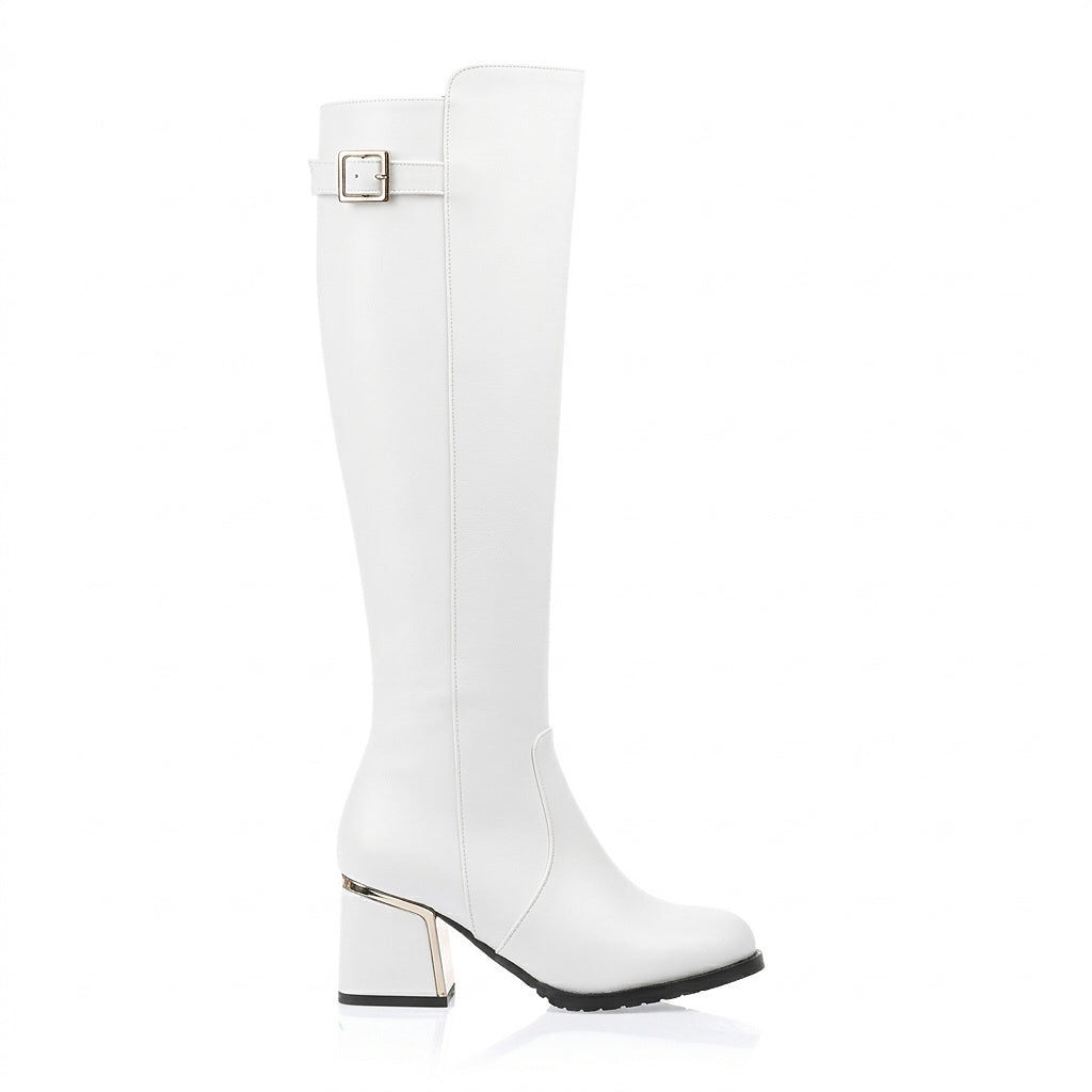 Kniehohe Damenstiefel mit Schnallendetail und Blockabsatz-Footwear for women-Alpenkind