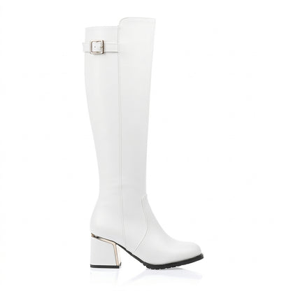 Kniehohe Damenstiefel mit Schnallendetail und Blockabsatz-Footwear for women-Alpenkind