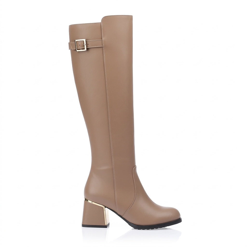 Kniehohe Damenstiefel mit Schnallendetail und Blockabsatz-Footwear for women-Alpenkind