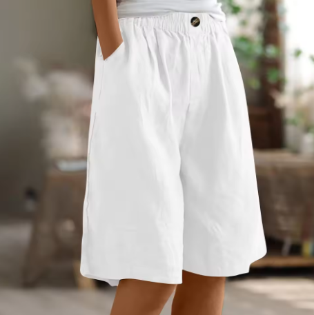 Knielange Damen-Shorts mit elastischem Bund und Knopfleiste-Shorts for women-Alpenkind