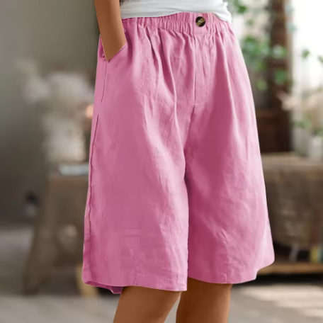 Knielange Damen-Shorts mit elastischem Bund und Knopfleiste-Shorts for women-Alpenkind