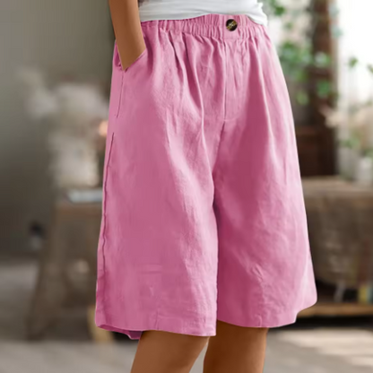 Knielange Damen-Shorts mit elastischem Bund und Knopfleiste-Shorts for women-Alpenkind