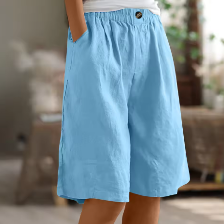 Knielange Damen-Shorts mit elastischem Bund und Knopfleiste-Shorts for women-Alpenkind