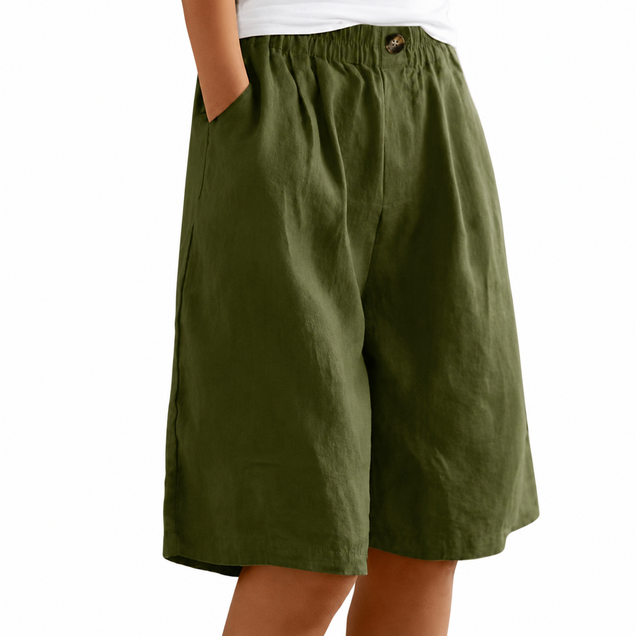 Knielange Damen-Shorts mit elastischem Bund und Knopfleiste-Shorts for women-Alpenkind