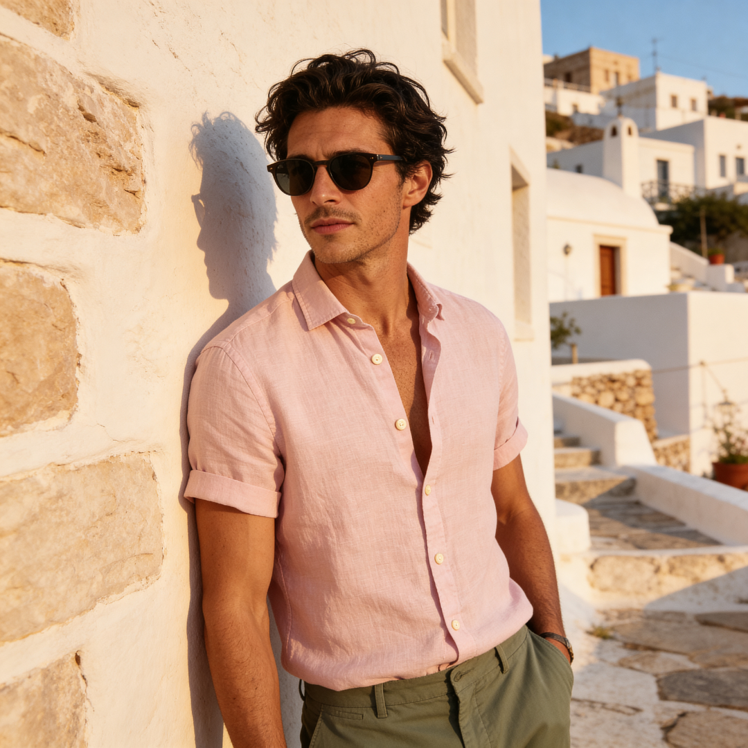 Kurzarm-Button-Down-Hemd für Herren-Shirts for men-Alpenkind