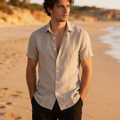 Kurzarm-Button-Down-Hemd für Herren-Shirts for men-Alpenkind