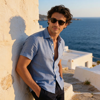 Kurzarm-Button-Down-Hemd für Herren-Shirts for men-Alpenkind
