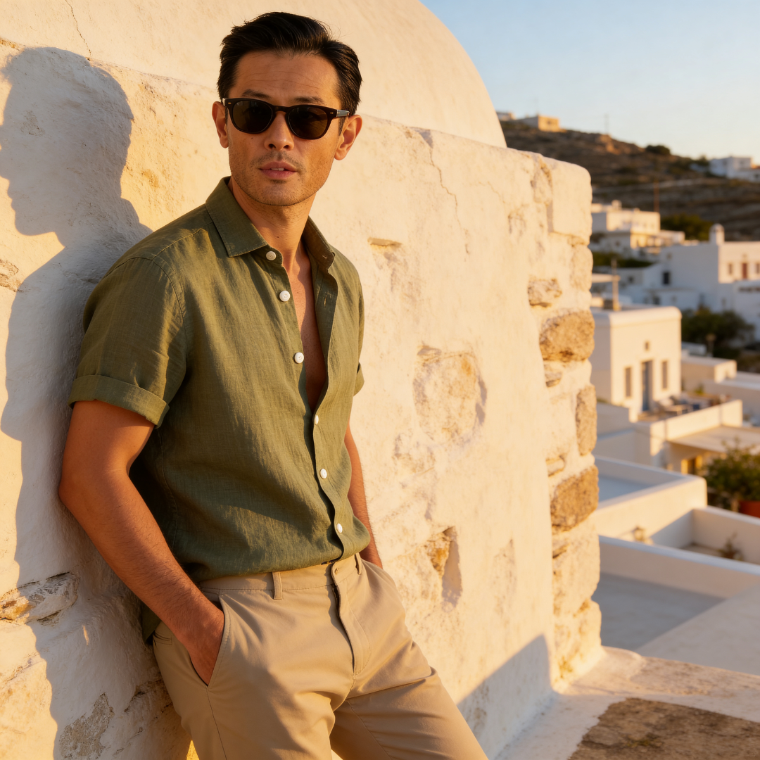 Kurzarm-Button-Down-Hemd für Herren-Shirts for men-Alpenkind
