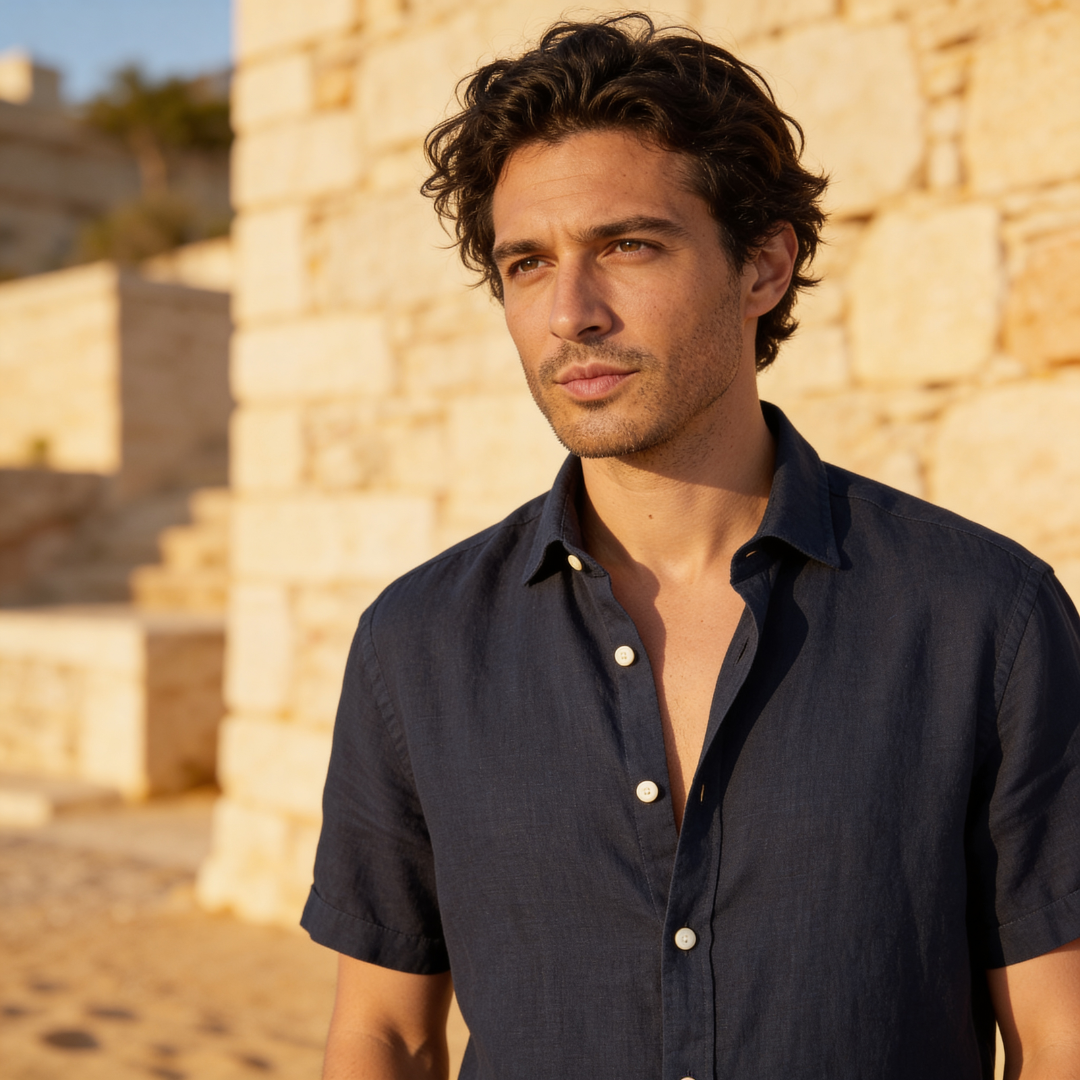 Kurzarm-Button-Down-Hemd für Herren-Shirts for men-Alpenkind