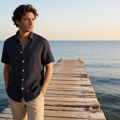 Kurzarm-Button-Down-Hemd für Herren-Shirts for men-Alpenkind