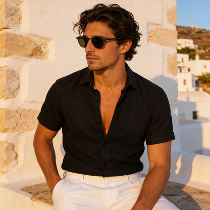 Kurzarm-Button-Down-Hemd für Herren-Shirts for men-Alpenkind