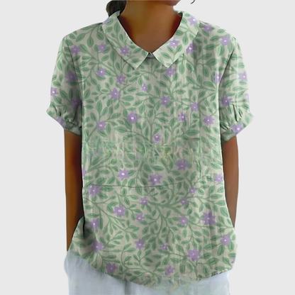 Kurzärmelige Damenbluse mit Blumenmuster und Bubikragen-Blouses for women-Alpenkind